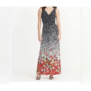Chaps Black and White Sleeveless V-Neck Maxi Dress